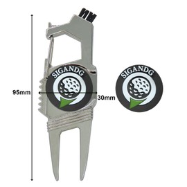 SIGANDG Unisex's 7-in-1 Divot Repair Tool Zinc alloy golf ball fork With magnetic ball mark A variety of functions golf green fork(silver)
