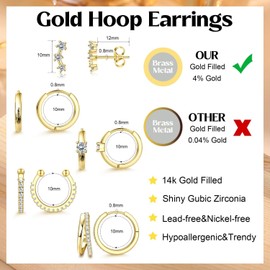 Thunaraz Gold Earrings for Women Trendy Dainty Hoop Earrings 14K Gold Plated Stud Earrings Small Double Gold Silver Hoop Earrings Lightweight Huggie Cartilage Earrings Set Gold Jewelry Gold-Cuff