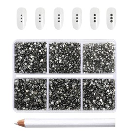 Beadsland 7200pcs Flatback Rhinestones, Clear Rhinestones, Nail Gemstones, Round Crystal Rhinestones for Crafts, Mixed 6 Sizes with Wax Crayon Kit, SS3-SS10, Anthracite
