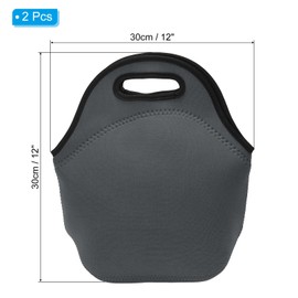 PATIKIL Neoprene Lunch Bags, 2Pack 12"x6"x12" Insulated Lunch Bags Reusable Bento Bags Thermal Lunch Tote for Men and Women, Grey