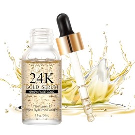 24K Gold Serum for Face, With 7% Vitamin E & 7% Hyaluronic Acid, Glow Gold Essence Moisturizer Face Serum, For All Skin Types, For Dull, Tired Skin, 30mL