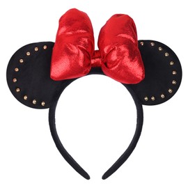 CIVFCRT 3D Mouse Ears Headbands, Mouse Ears Hair Band Punk Style with Rivet for Women Girls Boys Party, 3D Bow Headband for Birthday Princess Cosplay Costume Party Decorations Hair Accessories