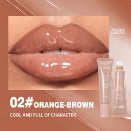 Orange Brown Hydrating Tinted Lip Serum, Moisturizing & Nourishing Lip Oil, Jelly Liquid Lipsticks Lip Tint Lip Glaze (# 02)