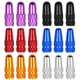 Jinlaili Pack of 18 Bicycle Presta Valve Caps, Bicycle Dust Caps, French Valve Caps, Aluminium Tyre Valve Covers, Valve Stem Caps for MTB, Road Bike, Mountain Bike, 6 Colours