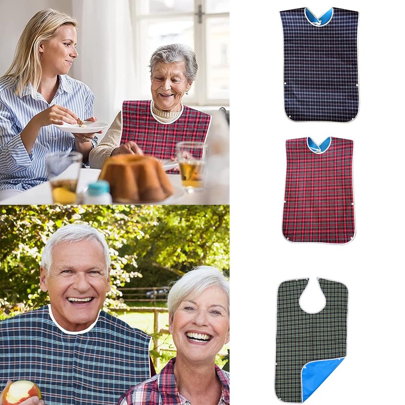 3PCS Adult Bibs for Eating, Reusable Clothing Protector, Waterproof Washable