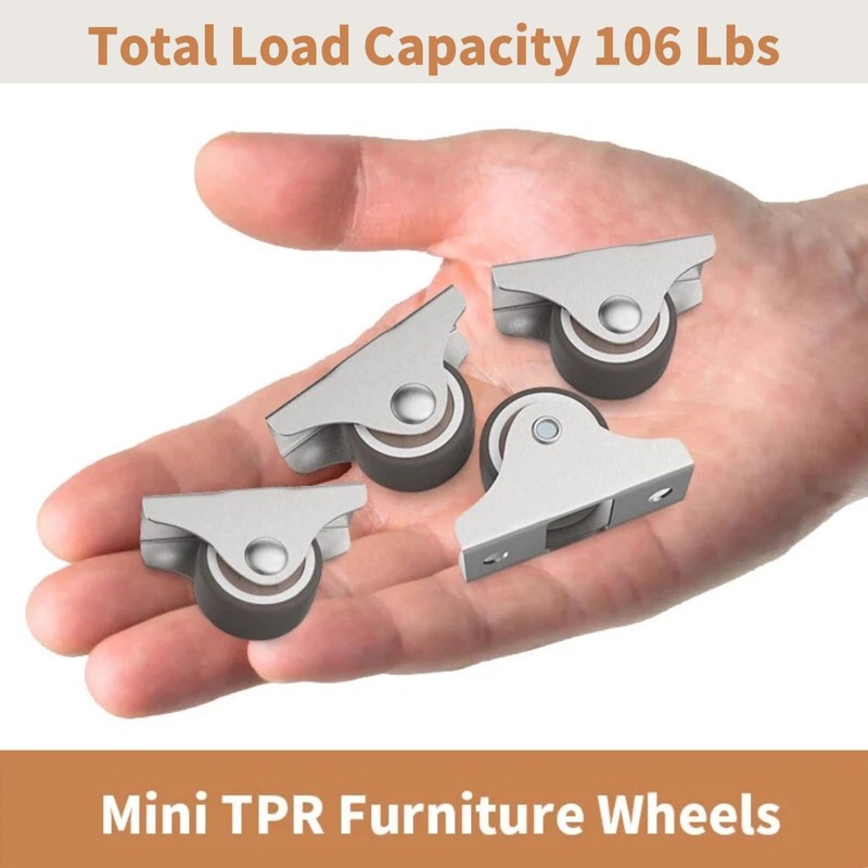 Chegulu 1" Mini Low Profile Fixed Plate Casters, TPR Furniture