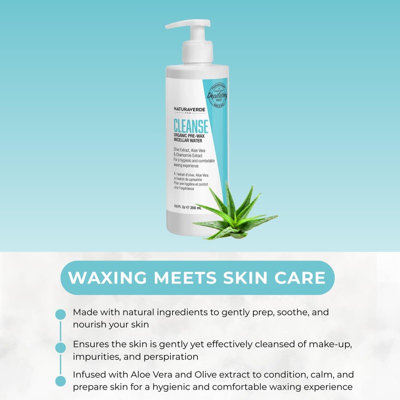 NaturaverdePro Cleanse Organic Pre Wax Micellar Water, Makeup Remover Facial