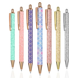 OSDUE 7 Pcs Ballpoint Pens, Metal Retractable Pretty Journaling Pens, Comfortable Writing Pens, Black Ink Medium Point 1.0 mm Gift Pens, Cute Pens Office Supplies for Women&Men