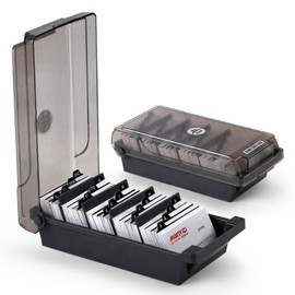 Polartreehome Business Card Box, 500 Cards Business Card Storage Box, Business Card Box with 4 Divider Boards and A-Z Index Tabs for Business Cards, IDs, Bank Cards