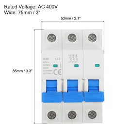 sourcing map 1 Pcs AC Miniature Circuit Breaker 3P 30A 400V Isolator M80AC DIN Rail Mount Disconnect Switch Circuit Breaker Protection Thermal Magnetic Trip