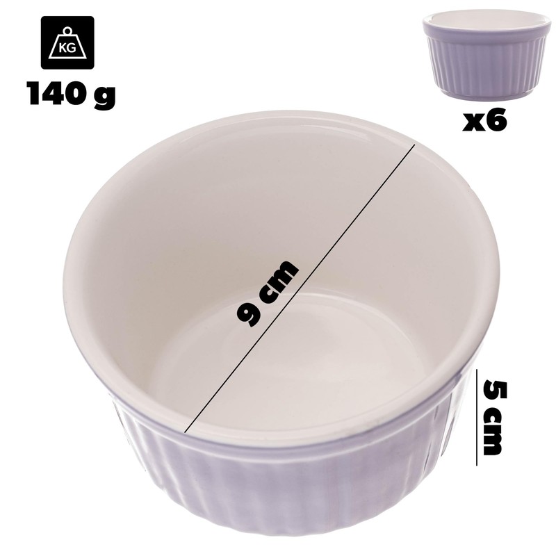 KADAX Soufflé Moulds Set, 6 Pieces, Diameter 9 cm, Crème