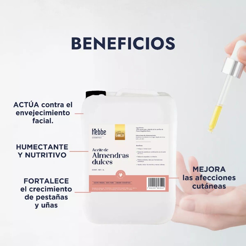 Hebbe Cosmetics Aceite De Almendras Dulces 100% Puro, Uso Cosmético,