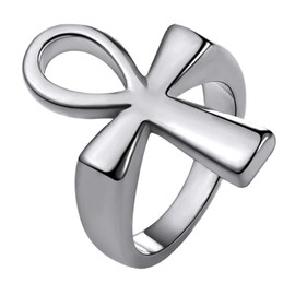 U7 Men Ankh Ring 316L Stainless Steel Polished Egyptian Cross Signet Ring (Size 14)