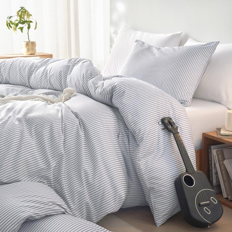 Wake In Cloud - Striped Comforter Set, Ticking Stripe Vertical