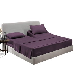 SGI bedding 32" King Split Top Flex Head Sheet 100% Egyptian Cotton Sheet Set - 600 Thread Count Flex Top Sheet Adjustable Bed - 4 Piece Sheet Set 18" Deep Pocket Sleep Number Bed - Plum Solid