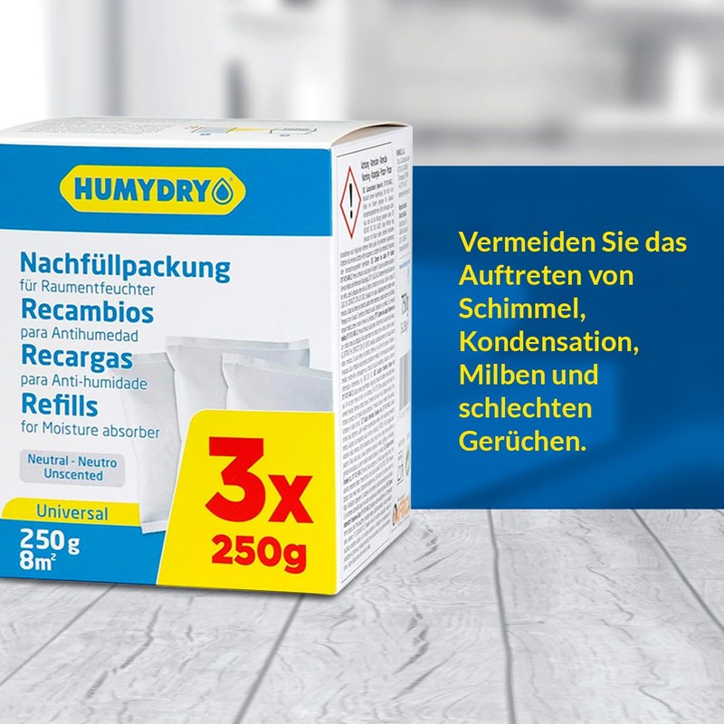 HUMYDRY - Moisture Absorber Refill Pack, 3 x 250 g