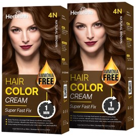 Rapid Infusion Hair Color Cream, Permanent Hair Dye in One Minute with Comb Applicator Pack of 2, Natural Brown