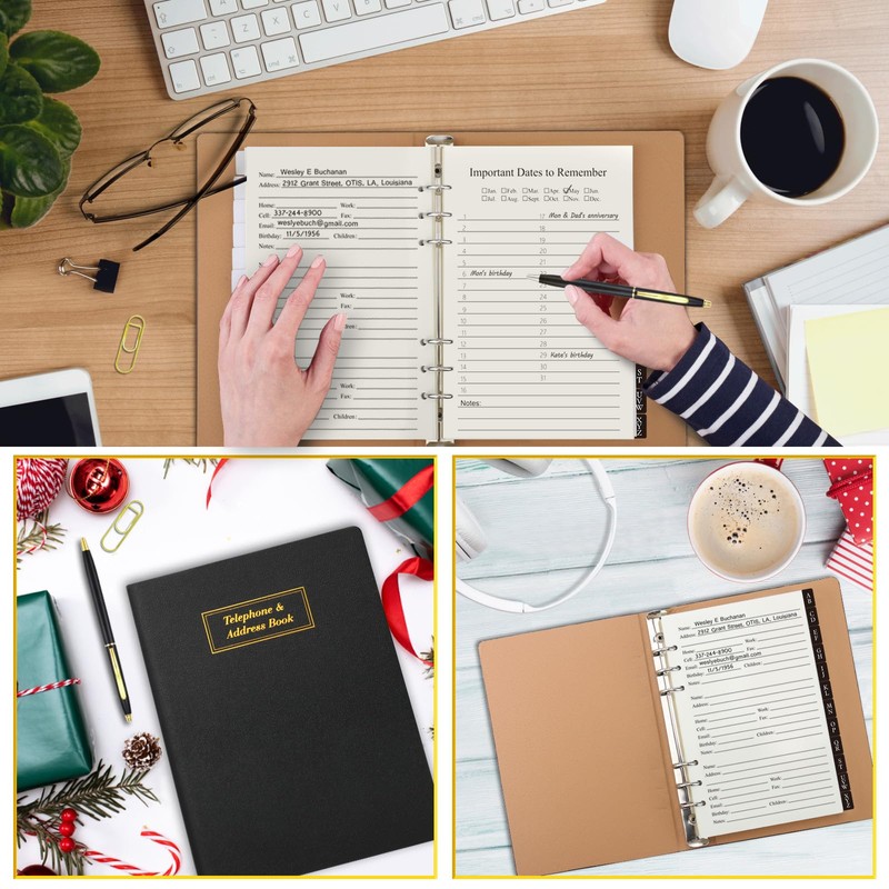 Refillable Address Book with Alphabetical Tabs, w/Pockets, 648 Large Print