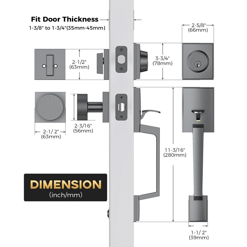 Mensarix Front Door Handle and Deadbolt Set, Steel Gray Front
