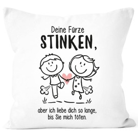 MoonWorks® Cushion Cover "Deine Fürzen stinken Aber ich Liebe Dich" Gift Boyfriend Husband Funny Declaration of Love White Standard