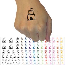 Sand Castle Doodle Temporary Tattoo Water Resistant Fake Body Art Set Collection - Purple (One Sheet)