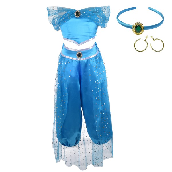Lito Angels Toddler Girls Princess Costumes Arabian Princess Dress Up Halloween Christmas Outfit with Headband and Earrings Size 4-5 Blue