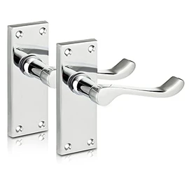 XFORT Chrome Elegance Range Polished Chrome Victorian Scroll Lever Latch Handles, Polished Chrome Backplate Door Handles, Contemporary Design for Internal Wooden Doors (1 Pair)