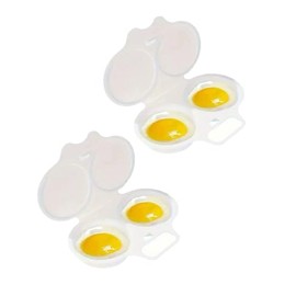 2Pc White Egg Poacher, Microwave Boiler, 2 Cavity Nonstick Maker With Lid, Eggs Cooker, Double Drain Cups