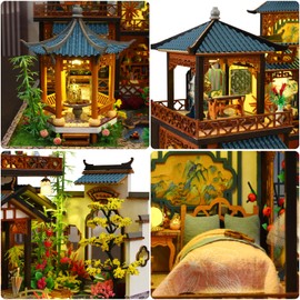 Meideh DIY Miniature House Kit - Miniature Wooden Dollhouse Kit - Mini House Building Kit for Adults - Vintage Courtyard Tiny Model House Kit with LED, Miniature Kit, Creative DIY Adult Crafts Gift