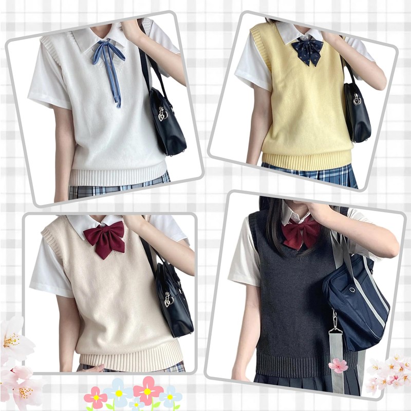 Formemory School Vest, Women's, Students, Uniform, Knit Vest, V-Neck, Knit
