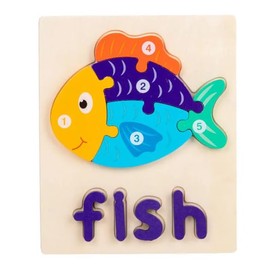 Early Educational 3D Animal & Traffic Jigsaw Wooden Puzzle Toys for Kids – Fun & Interactive Brain Teaser for Toddlers & Children, Montessori Learning Toys, Safe & Eco-Friendly (Fish)