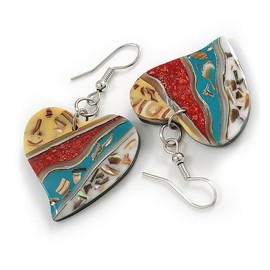 50mm L/Multicoloured Heart Shape Sea Shell Earrings/Handmade/Slight Variation In Colour/Natural Irregularities