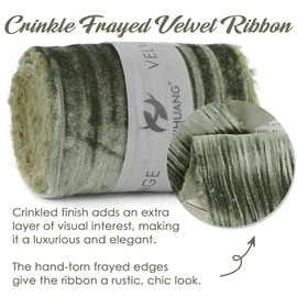 HUIHUANG Velvet Ribbon 3 inch Wide Sage Green Fringe Velvet Ribbon Green Christmas Velvet Ribbon for Wreaths, Trees Decor, Flower Bouquet, Gift Wrap, Bows, Wedding Bridal Shower Decor