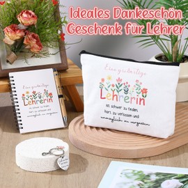 Hestya Abschiedsgeschenk Lehrerin Danke Geschenk A6 Spirale Notizbuch mit Kugelschreiber Kosmetiktasche Schlüsselanhänger Beste Lehrerin Geschenke für Lehrer Grundschule Erzieherin