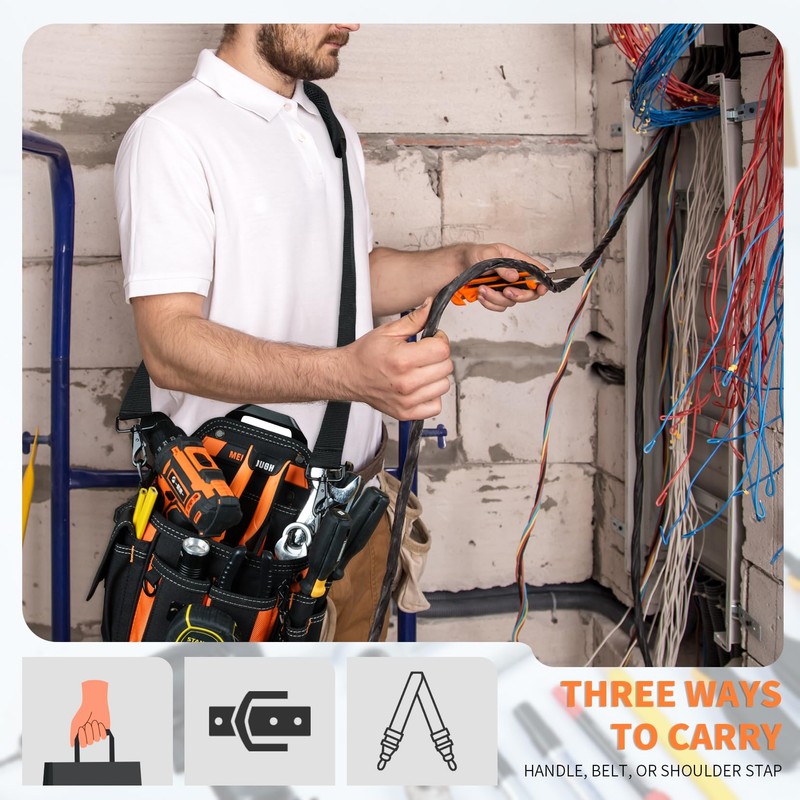 MELOTOUGH Electrician Tool Pouch Bag with Shoulder Strap Professional 16