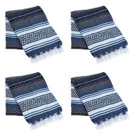 La Montana Mexican Blankets and Throws, 4 Pack, 74"x50" - Made in Mexico, Lightweight Yoga Blanket for Schools, Studios, Outdoors, Camping, Picnic, Decor - Machine Washable, Slate Blue/Charcoal/White
