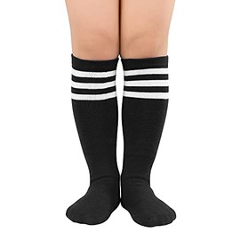 Durio Kids Soccer Socks Toddler Sports Soccer Socks for Boys and Girls Knee High Socks Black with White Stripes