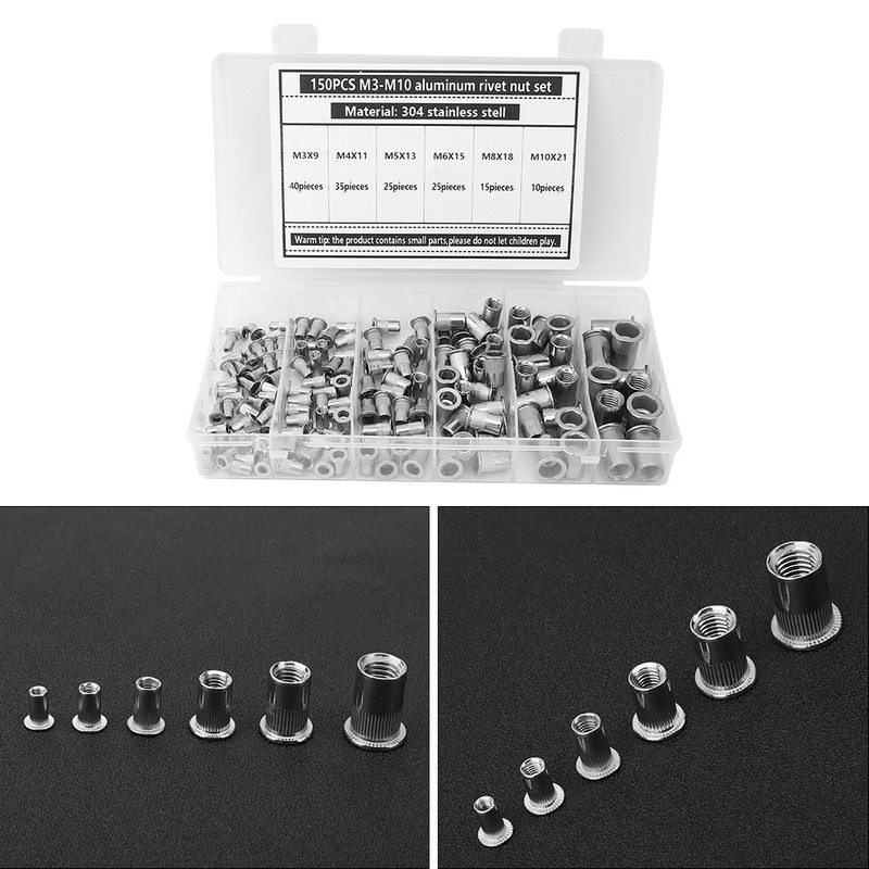 150Pcs M3-M10 Rivet Nut 304 Stainless Steel for Fastening Piece