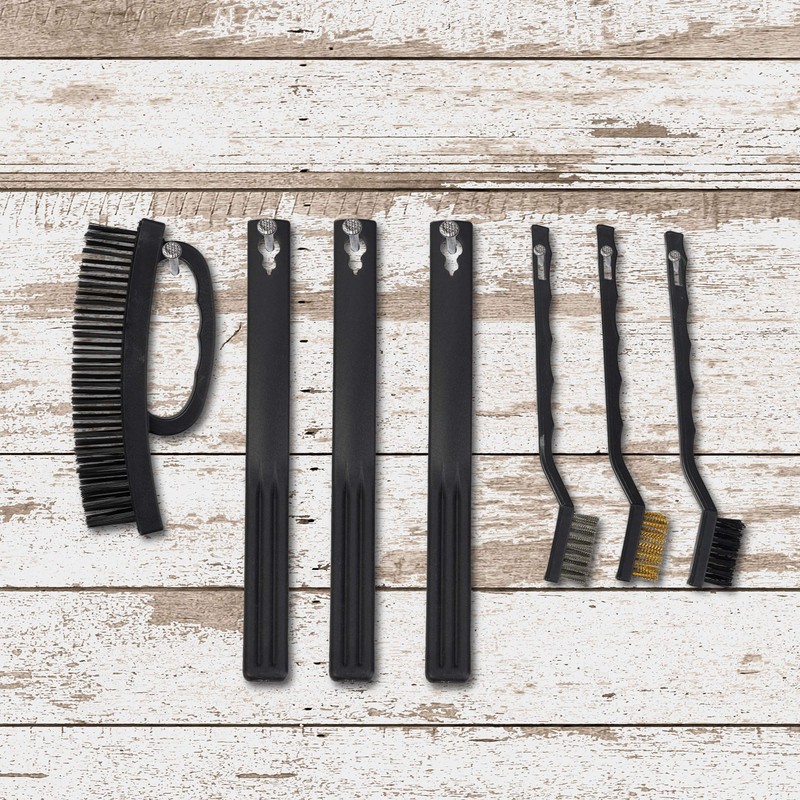 Relaxdays Wire Brush 7-Piece Set, 2 Stainless Steel, Nylon &
