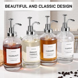 Coffee Bar Accessories,MHDCLY Coffee Syrup Dispenser - 4pack,16.9oz Syrup Dispenser with Labels ，Syrup Pump Dispenser for Coffee Bar(Silver pump)