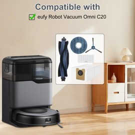 Asrhine 28 Pack Replacement Accessories for Eufy Omni C20 Robot Vacuums Parts, 2 Main Brush, 6 Side Brushes, 6 Washable Filters, 6 Dust Bags, 6 Mop Pads, 1 Cleaning Tool and 1 Screwdriver