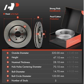 A-Premium 12.59 inch (320mm) Front Vented Disc Brake Rotors + Ceramic Pads Kit Compatible with Select Honda and Acura Models - Pilot 2016-2022, MDX 2017-2020, Ridgeline 2017-2023, 6-PC Set