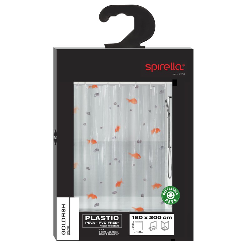 Spirella Anti-Mould Goldfish Shower Curtain, Anti-Bacterial, Washable, Waterproof, Vinyl, 180