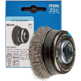 PFERD Cup Brush, Diameter 60 mm, Unbraided, 0.30 mm Stainless Steel Wire, X-LOCK Socket, 43468925 - for Quick and Comfortable Tool Change