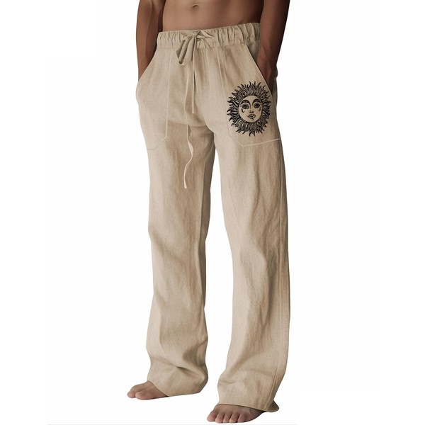 PIDOGYM Men's Linen Pants Beach Casual Cotton Summer Lightweight Elastic