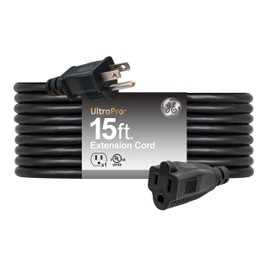 GE Outdoor Extension Cord, Heavy Duty 16AWG 3 Prong Extension Cord Outdoor, 13 Amp 15 Ft Long Power Cable, UL Listed, Black, 50369
