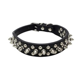 Dog Collar Studded PU Leather Cat Collars Adjustable Metal Buckle Studs Small Medium Large Breeds Girls Boys Black S