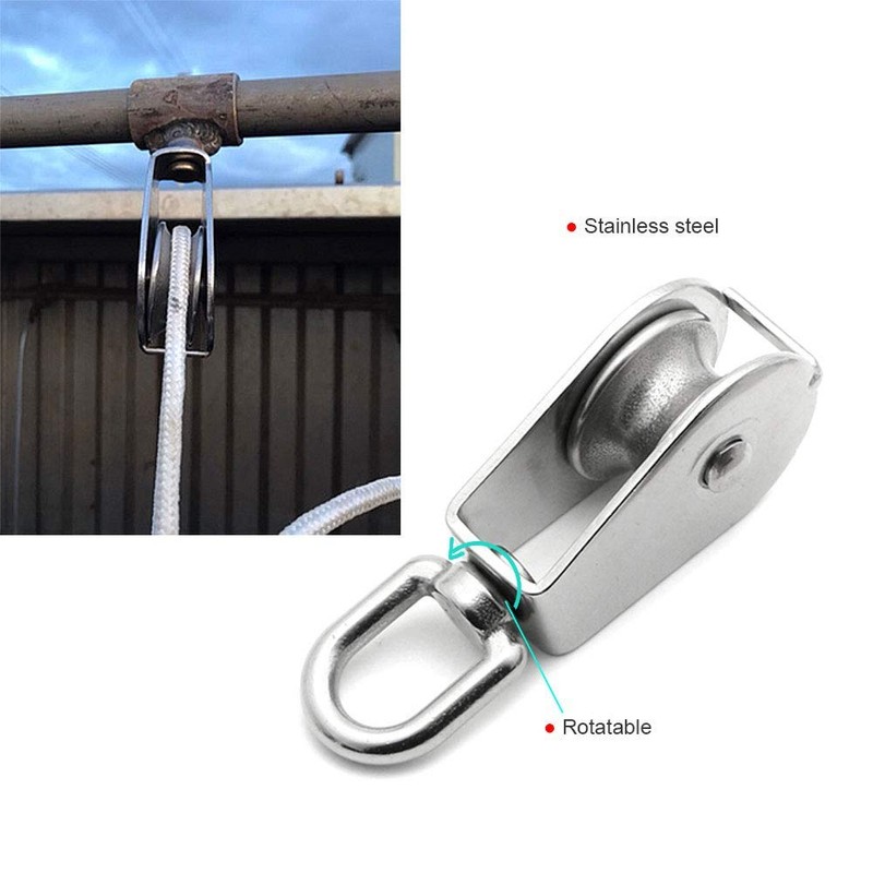 POFET 4 Pieces Single Pulley Block, 304 Stainless Steel, Lifting
