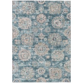 Homeroots 3' X 5' Teal Blue And Sky Blue Floral Washable Indoor Outdoor Area Rug