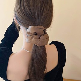 Inateannal Vintage Satin Silk Hair Ties Large Satin Elastic Hair Scrunchies Brown Big Satin Hair Scrunchies Scrunchy Oversized Thick Hair Ties Satin Ponytail Holder Hair Bands